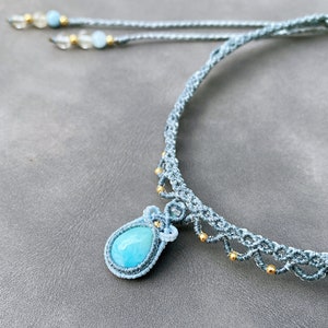 Larimar Necklace/Macrame Choker/lace choker/ gift for her/wedding necklace/dainty stone necklace/personalized gift image 4