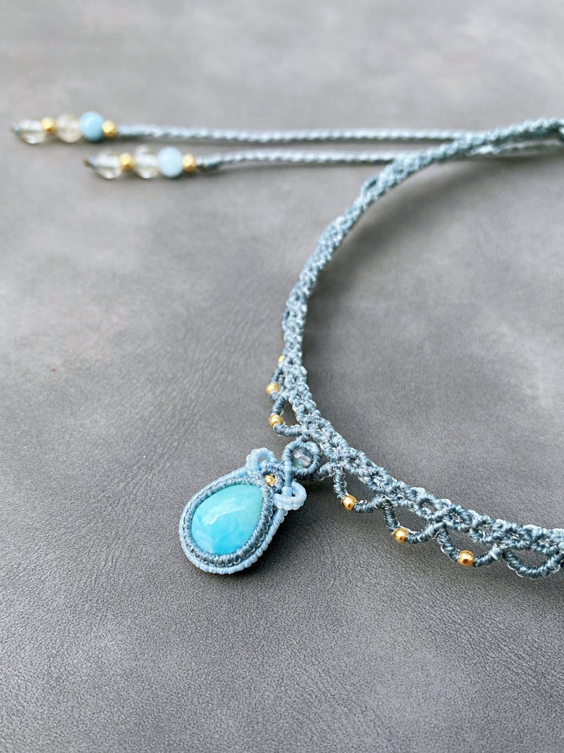 Larimar Necklace/Macrame Choker/lace choker/ gift for her/wedding necklace/dainty stone necklace/personalized gift image 4