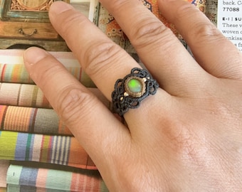 Handmade Ethiopian Opal Macrame Ring | Woven Gemstone Ring | Boho Crystal Jewelry | October Birthstone Gift