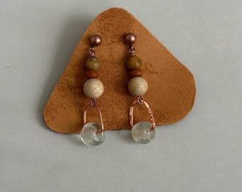 Handmade African Bead Dangle Earrings: Rustic Copper & Glass Boho Jewelry