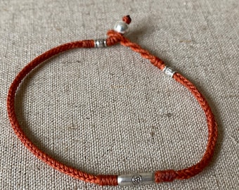 Braided Waxed Cord Bracelet: Sterling Silver Beads, Waterproof Surf Style