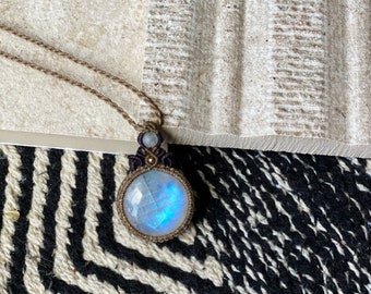 Rainbow Moonstone Macrame Necklace: 14k Gold Filled Beads