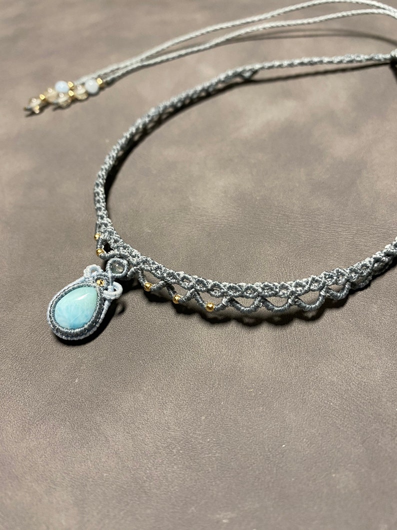 Larimar Necklace/Macrame Choker/lace choker/ gift for her/wedding necklace/dainty stone necklace/personalized gift image 5