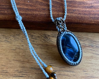 Blue Pietersite Macrame Pendant Necklace: Spiritual Crystal Jewelry