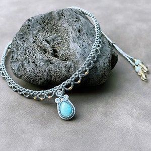 Larimar Necklace/Macrame Choker/lace choker/ gift for her/wedding necklace/dainty stone necklace/personalized gift image 2