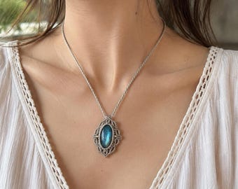Labradorite Macrame Necklace | Handmade Boho Gemstone Pendant | Natural Stone Jewelry | Earthy Gift for Her