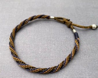 Wish Bracelet with Thai Silver bead/Matching Couple Bracelet/Men Waxed Cord Bracelet/ boyfriend jewelry long distance bracelet