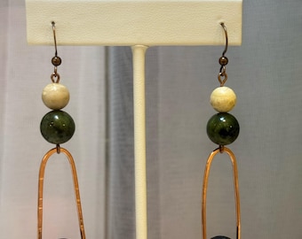 Handmade Natural Stone Earrings | Lava Stone Beads | Hammered Brass Dangle Earrings | Aromatherapy Earrings | Boho Minimalist jewelry