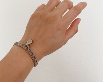 Rainbow Moonstone Pendant Bracelet, Macrame Adjustable Bracelet, 14K Gold Filled Beads, Handmade Fine Jewelry Gift For Her