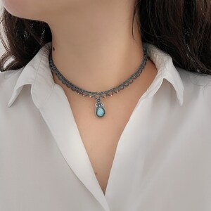 Larimar Necklace/Macrame Choker/lace choker/ gift for her/wedding necklace/dainty stone necklace/personalized gift image 9