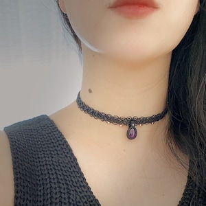 Amethyst Macrame Choker Necklace, Witchy Boho Crystal Necklace, Handmade Adjustable Jewelry, Spiritual Gemstone necklace / Gift for Her