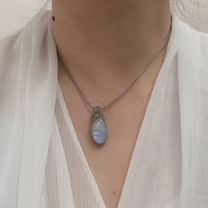 Moonstone Necklace, Macrame Crystal Pendant, Handmade Boho Jewelry, June Birthstone Gift for Her