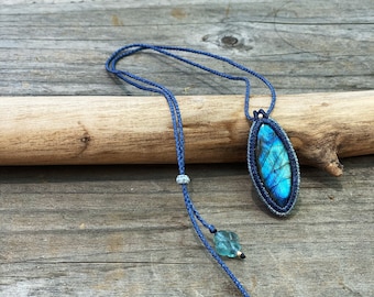 Blue Labradorite Macrame Necklace: Fluorite & Gold Filled Beads