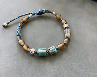 Macrame Bracelet: African Recycled Glass Beads, Thai Silver