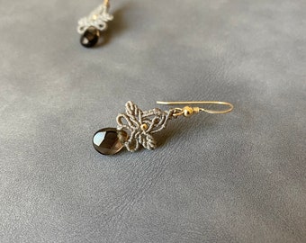 Macrame Smoky Quartz Earrings: 14k Gold-Filled Earwires