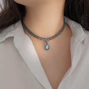 Larimar Necklace/Macrame Choker/lace choker/ gift for her/wedding necklace/dainty stone necklace/personalized gift image 10