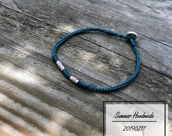 Handmade Knotted Cord Bracelet: Sterling Silver Beads, Waterproof