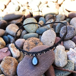 Handmade Macrame Moonstone Choker – Boho Necklace with Sterling Silver Beads, Adjustable Black Cord Jewelry, Artisan Gemstone Necklace