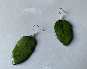 Handcraft Rose leafs earrings/Botanical Elegance earrings/Nature's Wearable Art/Blooming Grace/Botanical jewelry