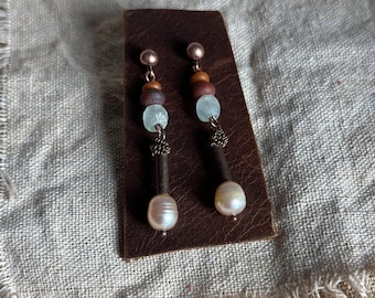 Pearl Drop Earrings: Recycled Glass Beads, Sterling Silver Wires