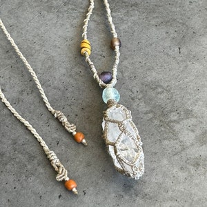 Boho Chic Macrame Necklace with Clear Quartz Point - Handcrafted Crystal Jewelry-meditation jewelry-gift for her