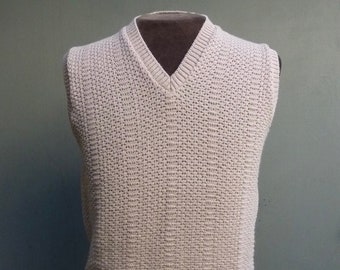 Vintage NOS 1970s Slipover Beige Knit Sweater Vest Wool 70s Tank Top