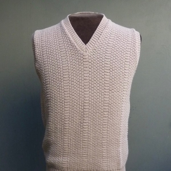 Vintage NOS 1970s Slipover Beige Knit Sweater Vest Wool 70s Tank Top