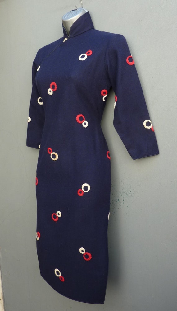 Rare Vintage 1940s Oriental Cheongsam Dress Blue … - image 3