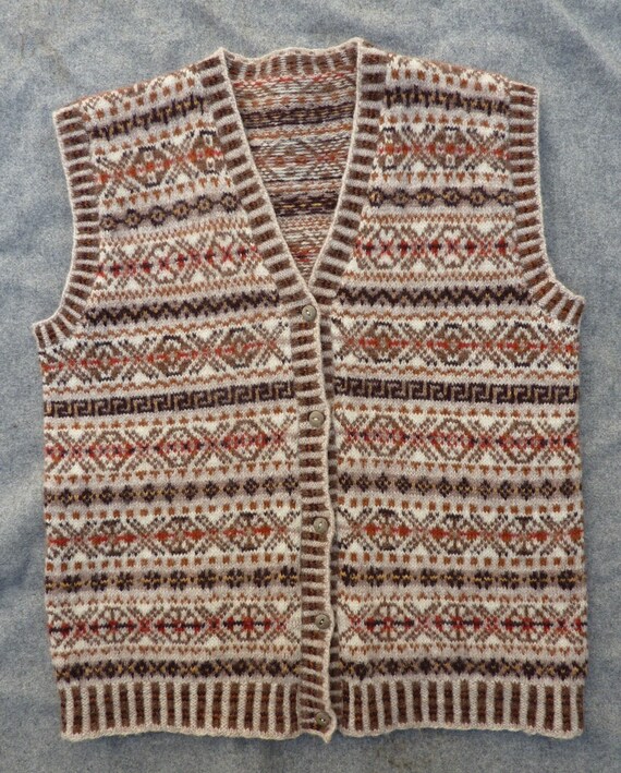 Vintage 1950s Hand Knitted Fairisle Waistcoat Jer… - image 7