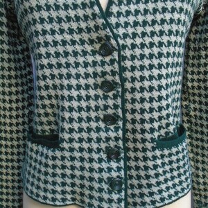 RARE Original Vintage 1930s 1940s Houndstooth Jersey Knit Jacket Cardigan Wool Sweater Green White image 5