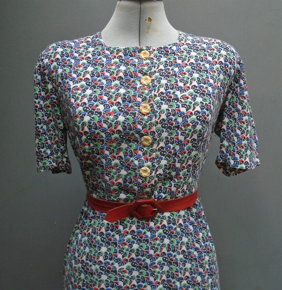Original Vintage 1930s 1940s Dress Novelty Deco Ge