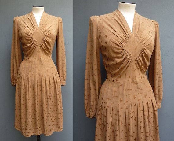 Original Vintage 1940s Handmade Dress Bronze Brow… - image 1