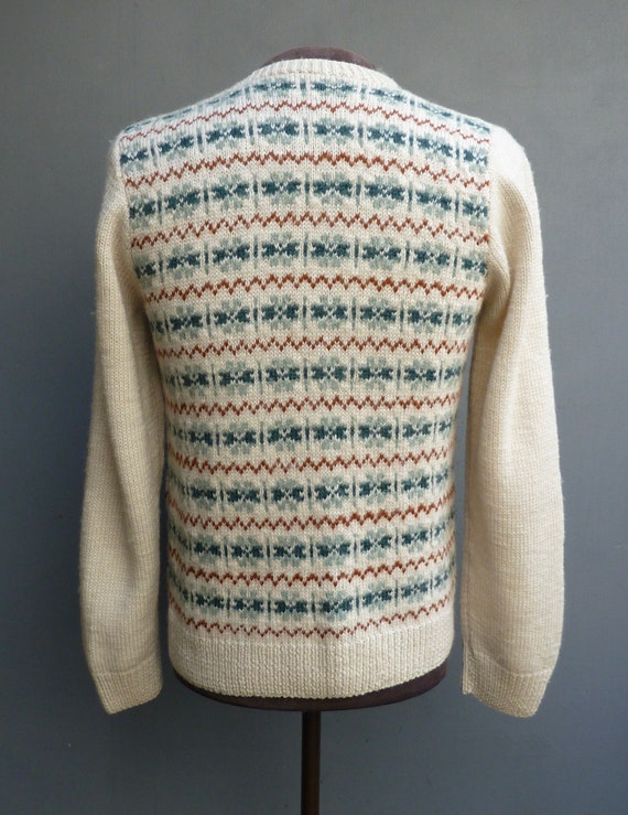 Vintage Hand Knitted Fair Isle Sweater Jumper Cre… - image 4