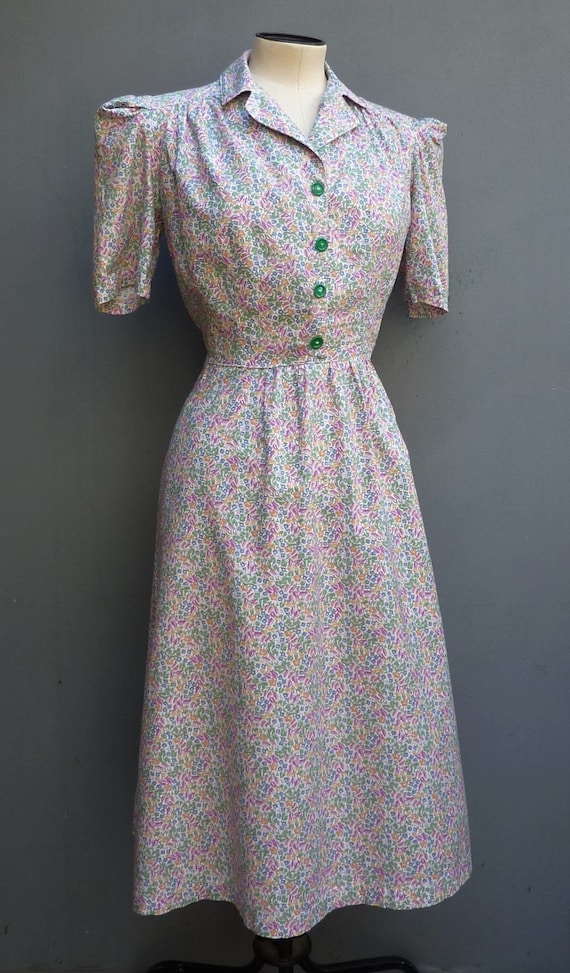 Original Vintage 1940s 1930s Dress Home Made Prin… - image 3