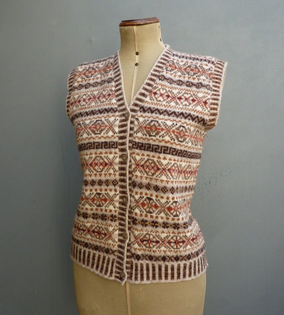 Vintage 1950s Hand Knitted Fairisle Waistcoat Jer… - image 3