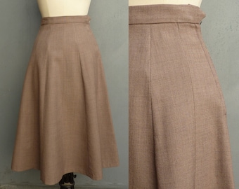 Vintage 1950s Skirt Brown Wool High Waist Flared 1940s 40s 50s XXS