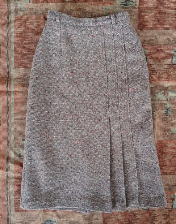 Vintage 1980s Wool Skirt Beige Flecked Speckled T… - image 6