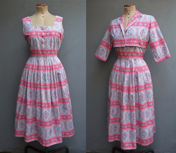 Vintage 1950s Sun Dress & Bolero Jacket Bold Nove… - image 1