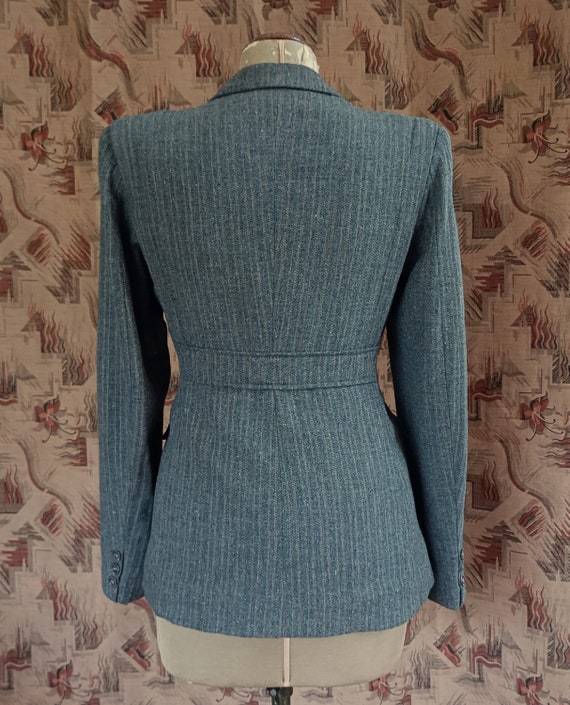 Rare Vintage 1940s Wool Jacket Grey Green Striped… - image 7