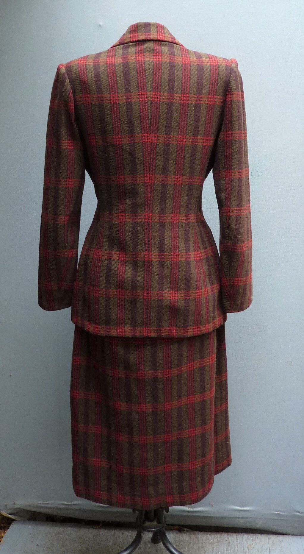 Superb CC41 1940s Wool Suit Brown Red Green Checked Plaid 40s | Etsy