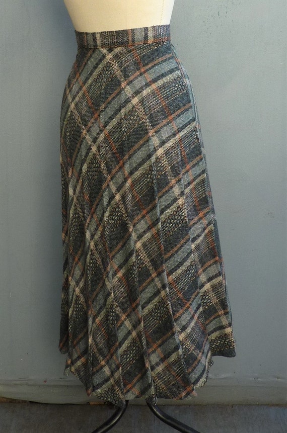 Vintage 1970s Does 40s Pleated Skirt Tweed Checke… - image 8