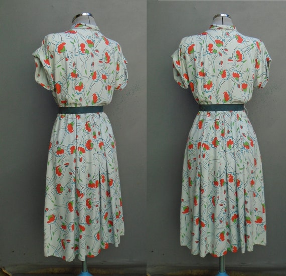 Superb Bold Novelty Print Vintage 1940s Dress Zip… - image 6