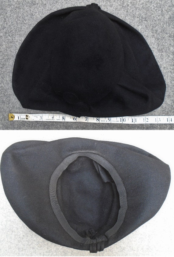 Vintage 1940s Black Felt Hat Bi-Corn Broad Brim H… - image 10