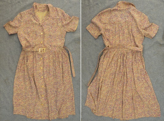 Vintage 1940s Dress Paisley Rayon Crepe Yellow Ma… - image 10