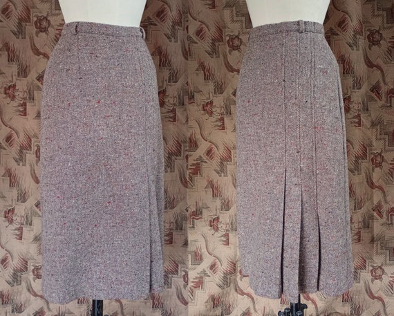 Vintage 1980s Wool Skirt Beige Flecked Speckled T… - image 2