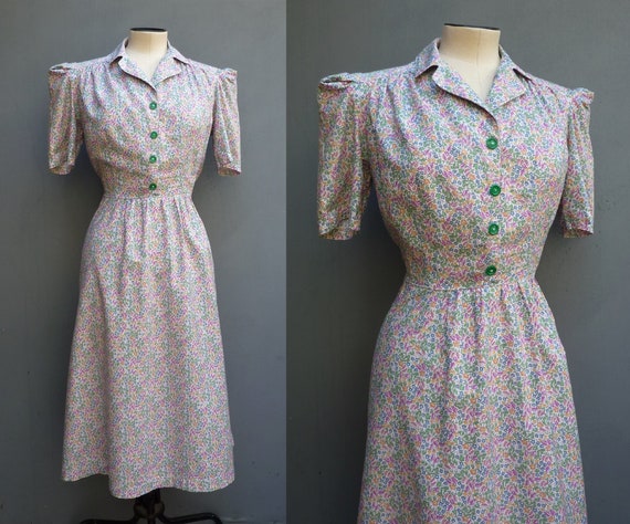 Original Vintage 1940s 1930s Dress Home Made Prin… - image 1