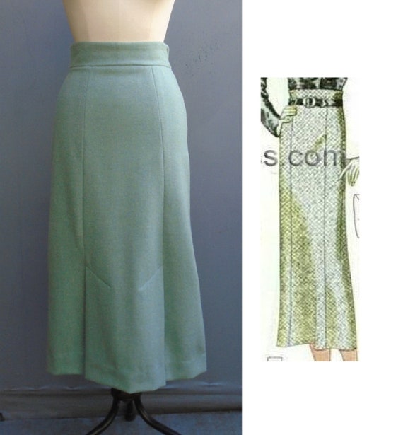 Reproduction 1930s Style Skirt Green Blue Wool Sea