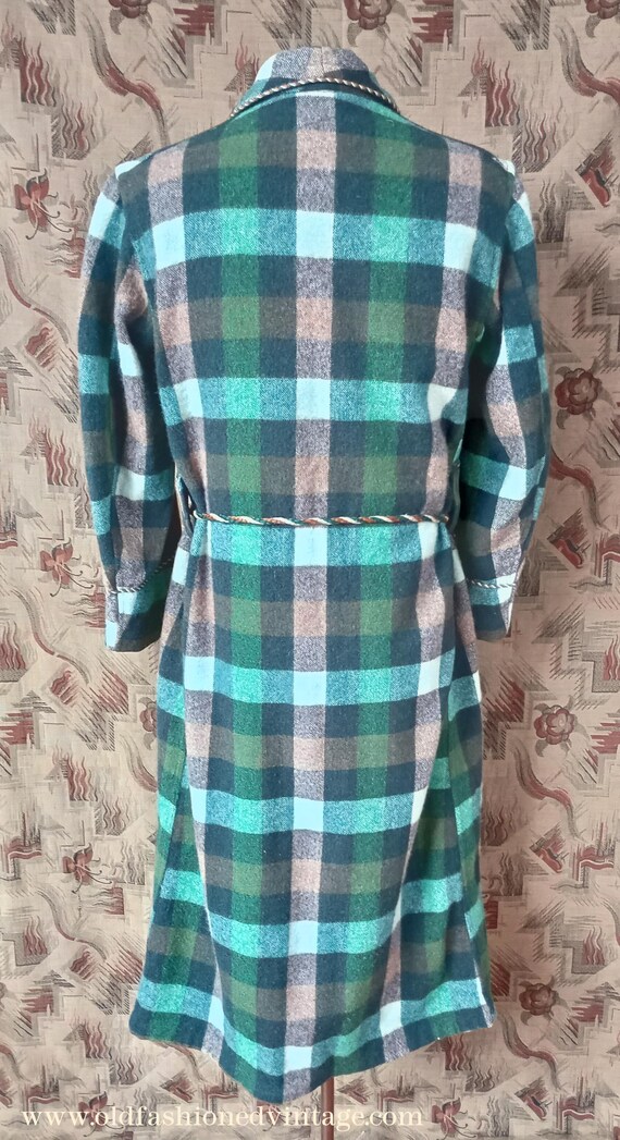 Vintage Mens 1950s Wool Dressing Gown Robe Green Brow… - Gem
