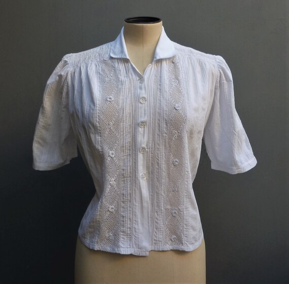 Abbigliamento Abbigliamento bambina Top e magliette Camicette Blusa vintage in organza di cotone bianco del 1930 