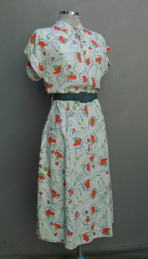 Superb Bold Novelty Print Vintage 1940s Dress Zip… - image 4